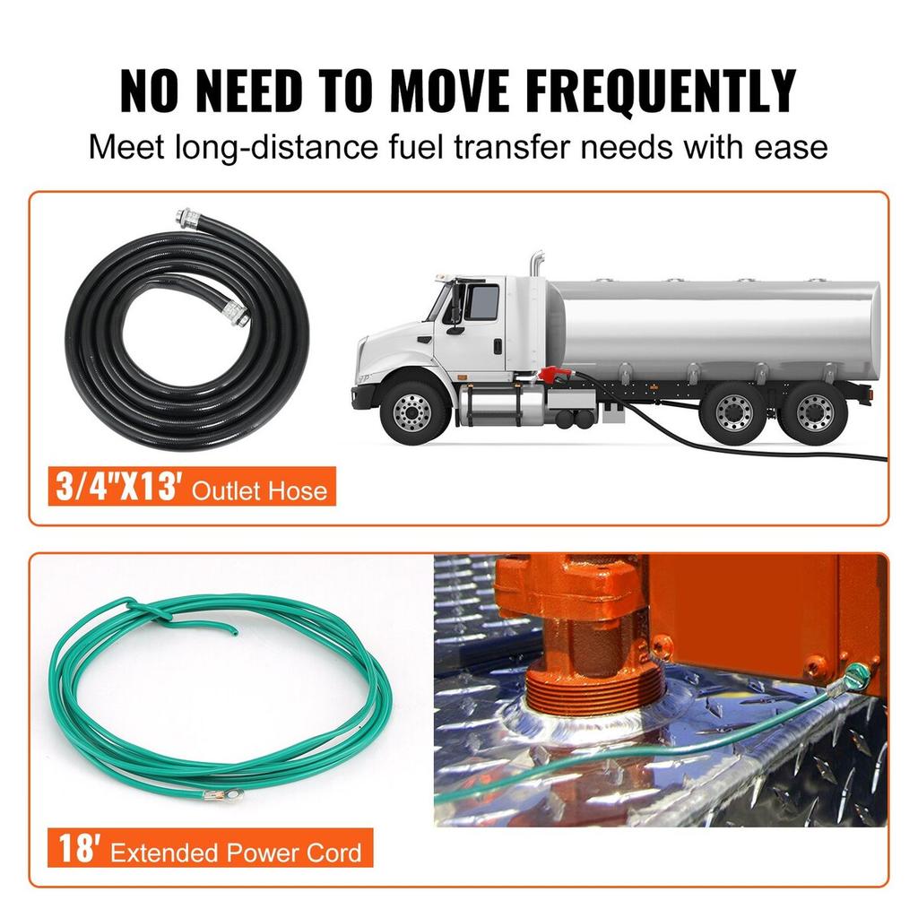 Fuel Transfer Pump, 12V DC 16 GPM 1/4 HP, Gasoline Extractor Pump with Automatic Nozzle, Discharge Hose & Suction Pipe for Gasoline, Diesel, Kerosene,