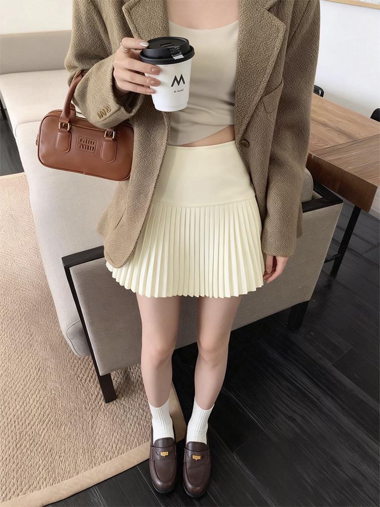 High-Waisted Woolen Pleated A-Line Mini Skirt - Women's Autumn/Winter 2025