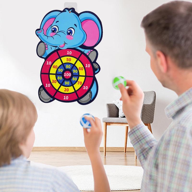 Elephant themed sticky ball dart board two pack toy set, children's favorite fun toys, indoor and outdoor interactive games