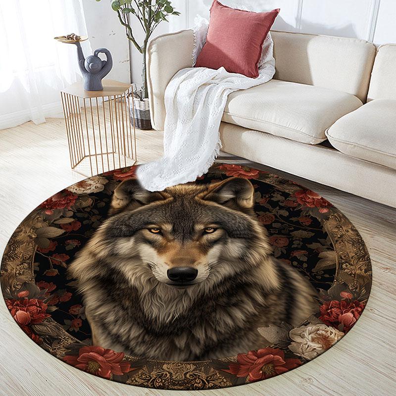 Wolf pattern round rug,Carpet Rug for Living Room Bedroom Playroom ,Non-slip Floor Mat,Holiday Gifts and Birthday Gifts.