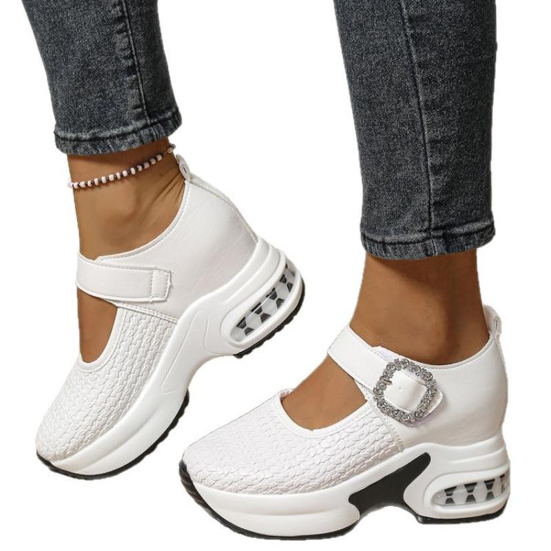 Damen Übergröße Plateau Strassbesatz Slipper Herbst Neu Europäisch Amerikanischer Stil Ein Riemen Schnalle Keilschuhe