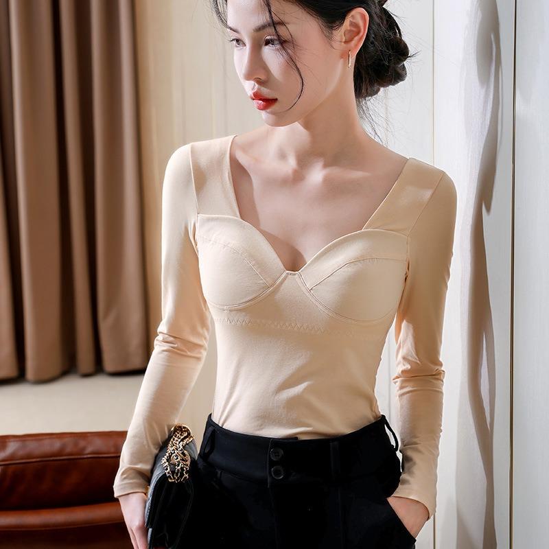 

Modal thin bottoming shirt women s new model with chest pad square neck thermal underwear autumn and winter with slim top XL