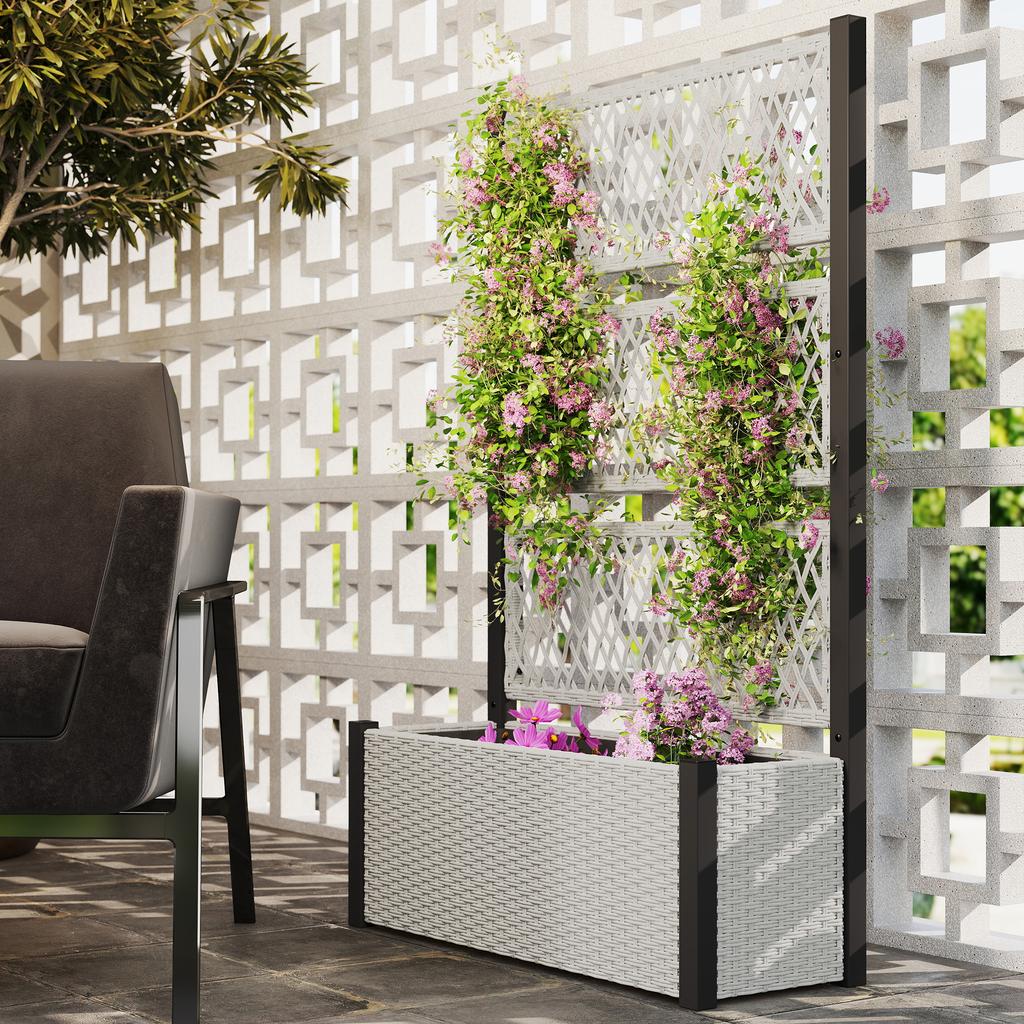 Garden Planter Box With Trellis Liner For Climbing Plants Vegetables Flowers 90 X 35 X 148 Cm Mixed Grey