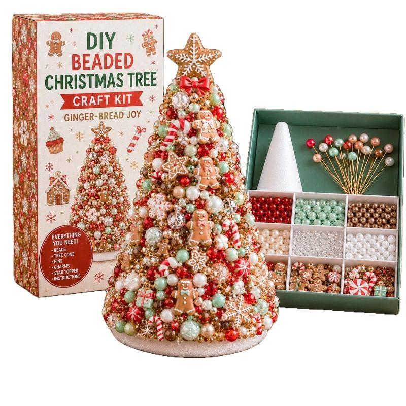 DIY Beaded Christmas Tree Craft Kit Crystal Bead Mini Tree With Angel Topper Handmade Holiday Tabletop Home Decoration