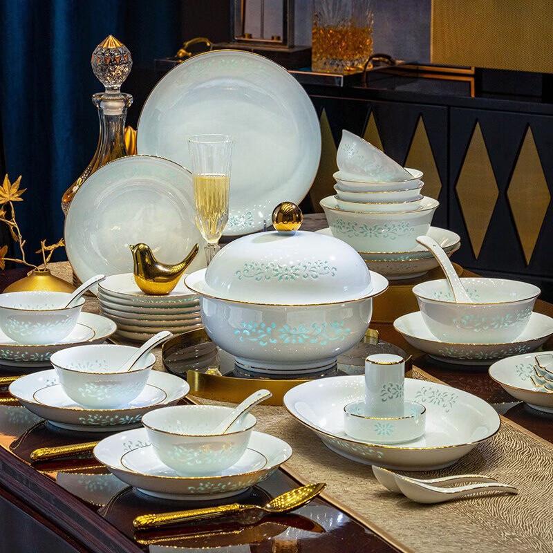 Jingdezhen Underglaze Linglong Ceramic Dinnerware Set