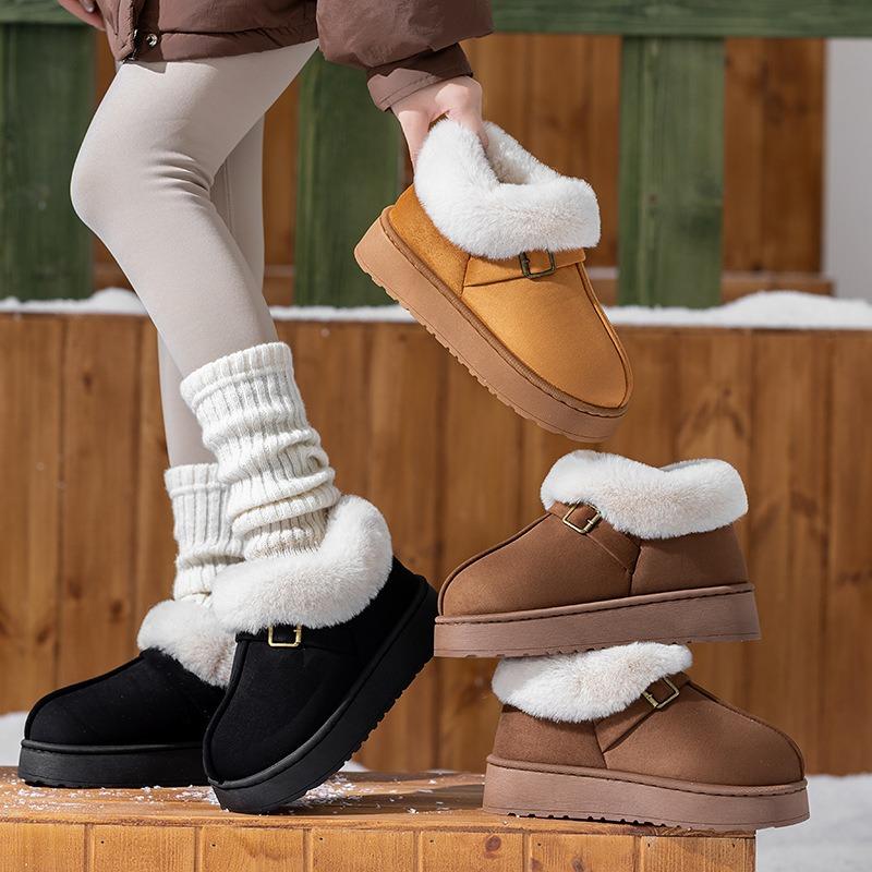 Bag heel cotton slippers, women's thick-soled velvet thickened winter cold-proof and warm cotton shoes, simple and versatile snow boots