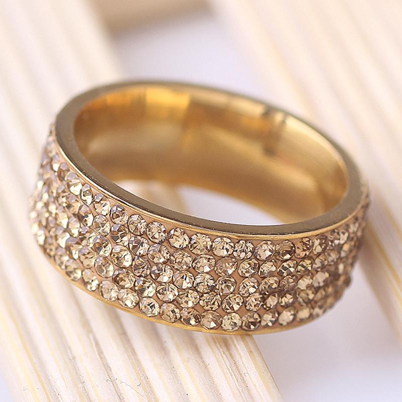 Gold Crystal Jewelry Free Shipping Wholesale Gold Color Stainless Steel Crystal Weddind Rings for Women