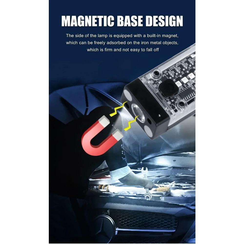 COB Keychain Work Light with Dual Light Source Rechargeable Solar Powered 9 Mode Magnet Base for Camping Fishing Repair Walk