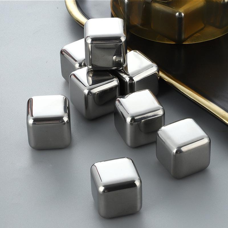 6pcs Stainless Steel Ice Cube Set Bar Whiskey Stone Reusable Chilling Stones for Whiskey Wine Wine Cooling Cube Chilling Rock