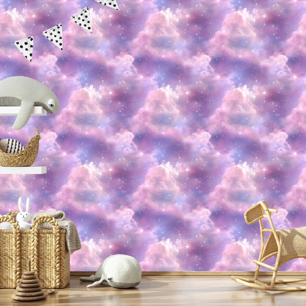 Watercolor Galaxy Wallpaper In Purple, Lavender and Powder Pink 50x1000