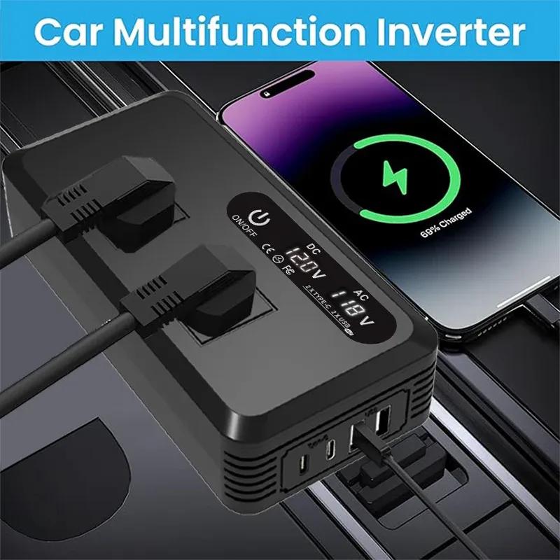 200W Car Inverter DC 12V To AC 220V 230V Transformer Convert Type-C USB Fast Charging EU Socket Car Inverter Power Adapter