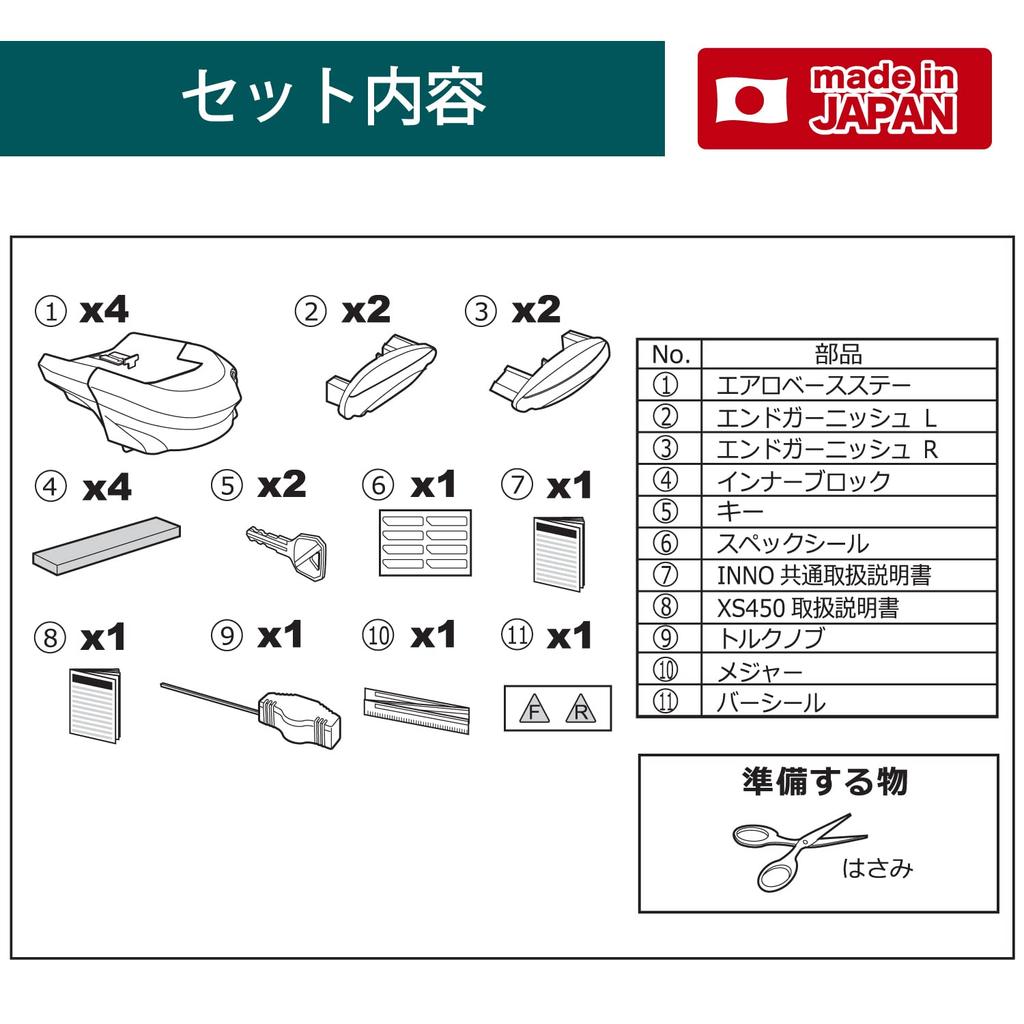 CARMATE inno Aero Base Stay Roof Carrier, Thru-Type, for Flush Rails, XS450