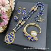 Elegant Vintage Pearl Jewelry Set Women Necklace Earrings Bracelet Ring With Waterdrop Heart Bell Charms In Gold Plated Finish