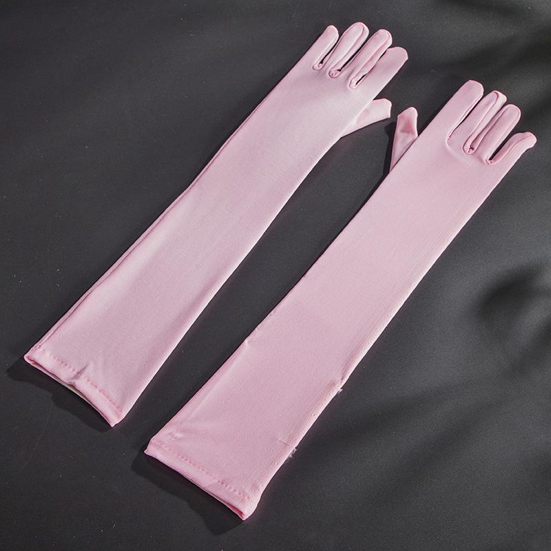 Women Long Spandex Multicolor Solid Retro Cosplay Stage Performance High Stretch Breathable Gloves Drive Cycling