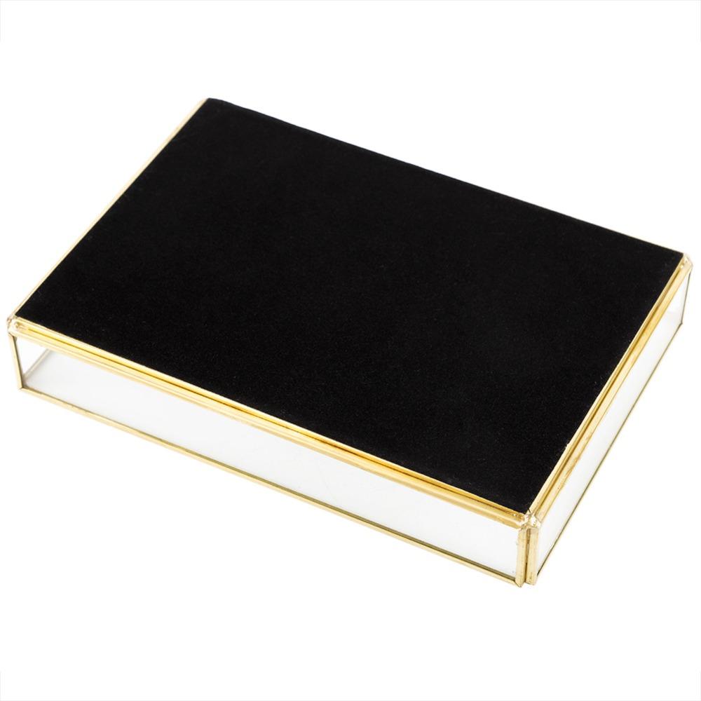 Vintage Metal Glass Storage Box Gold Rimmed Rectangular Cosmetics Display Box Glass Translucent Compartments Gold Tray