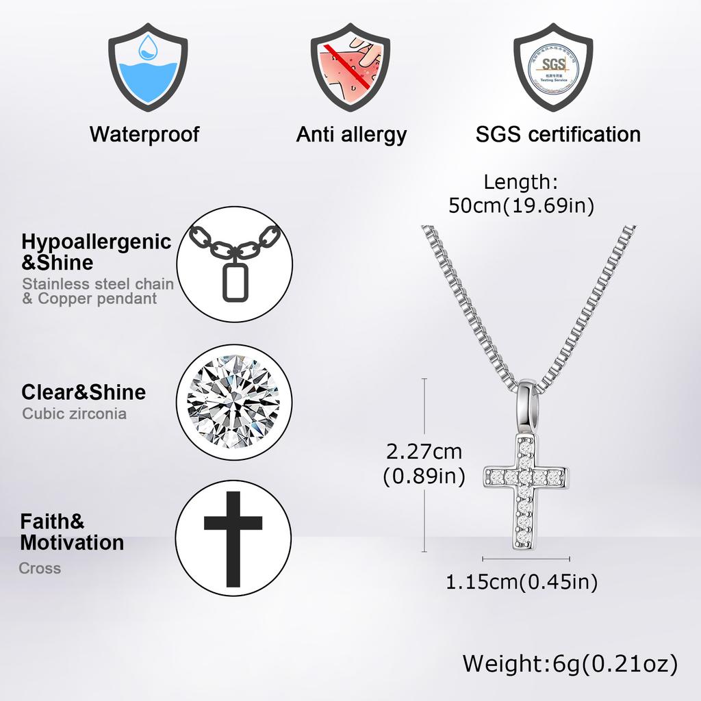 Punk Small Cross Necklace for Men Boys,Hip Hop Pendant Necklace with 50cm Stainless Steel Square Box Chain Gifts