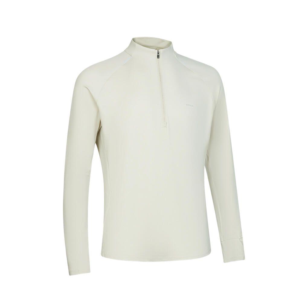 Decathlon KIPRUN 500 Series Solid Color Breathable Quick Dry Half Zipper Long Sleeve T-Shirt Men's Light Chalk Grey