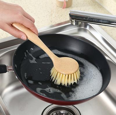 Kitchen Cleaning Dish Brush Hanging Long Handle Washing Pot Brush Stove Cleaning Brush, Wheat Straw Dishwashing Pot Brush
