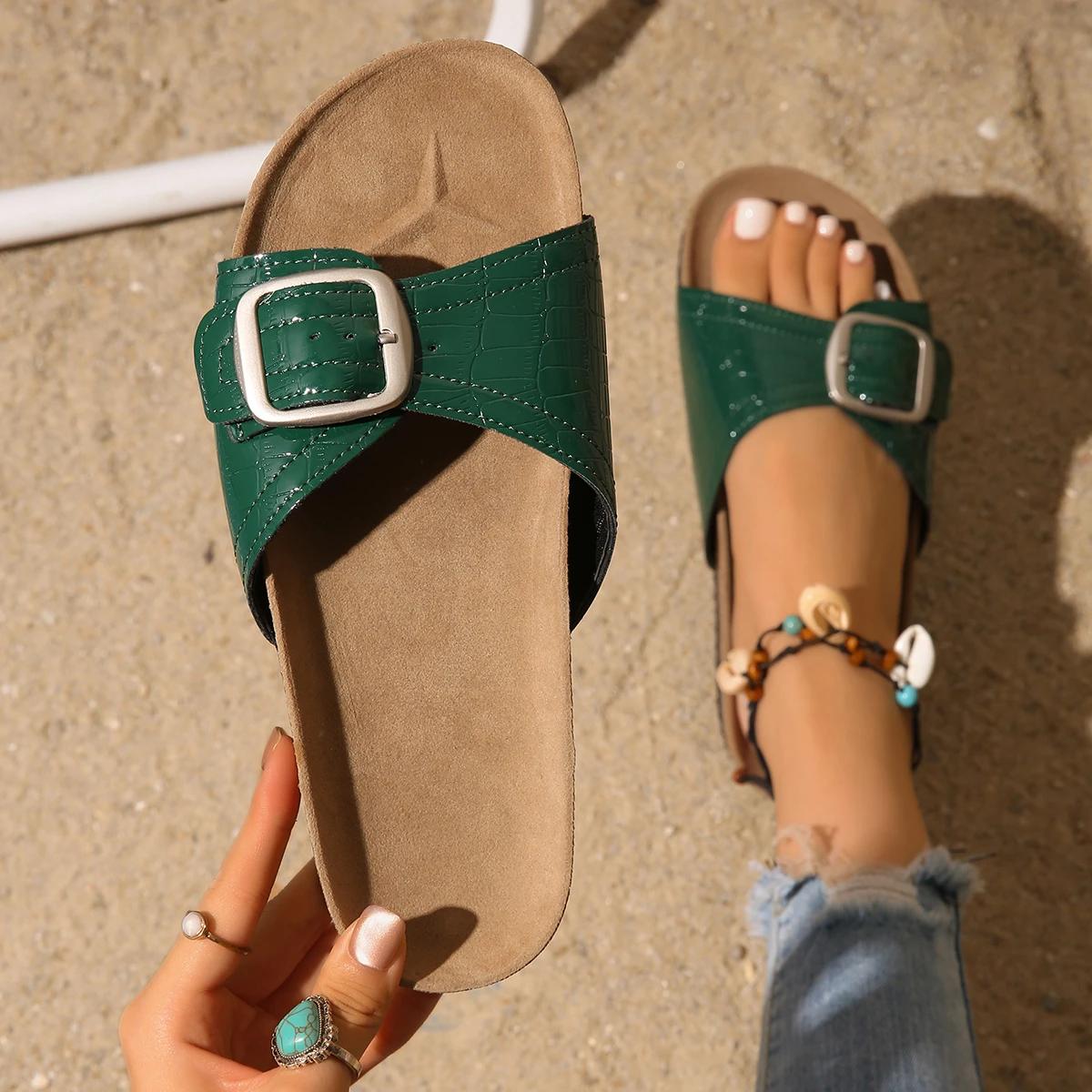 

Women Flat Slippers Open-Toe Slip-On Sexy Shoes 2025 New Style Beach Sandals Large Size Ladies Slippers Comfortable Slides Women 35