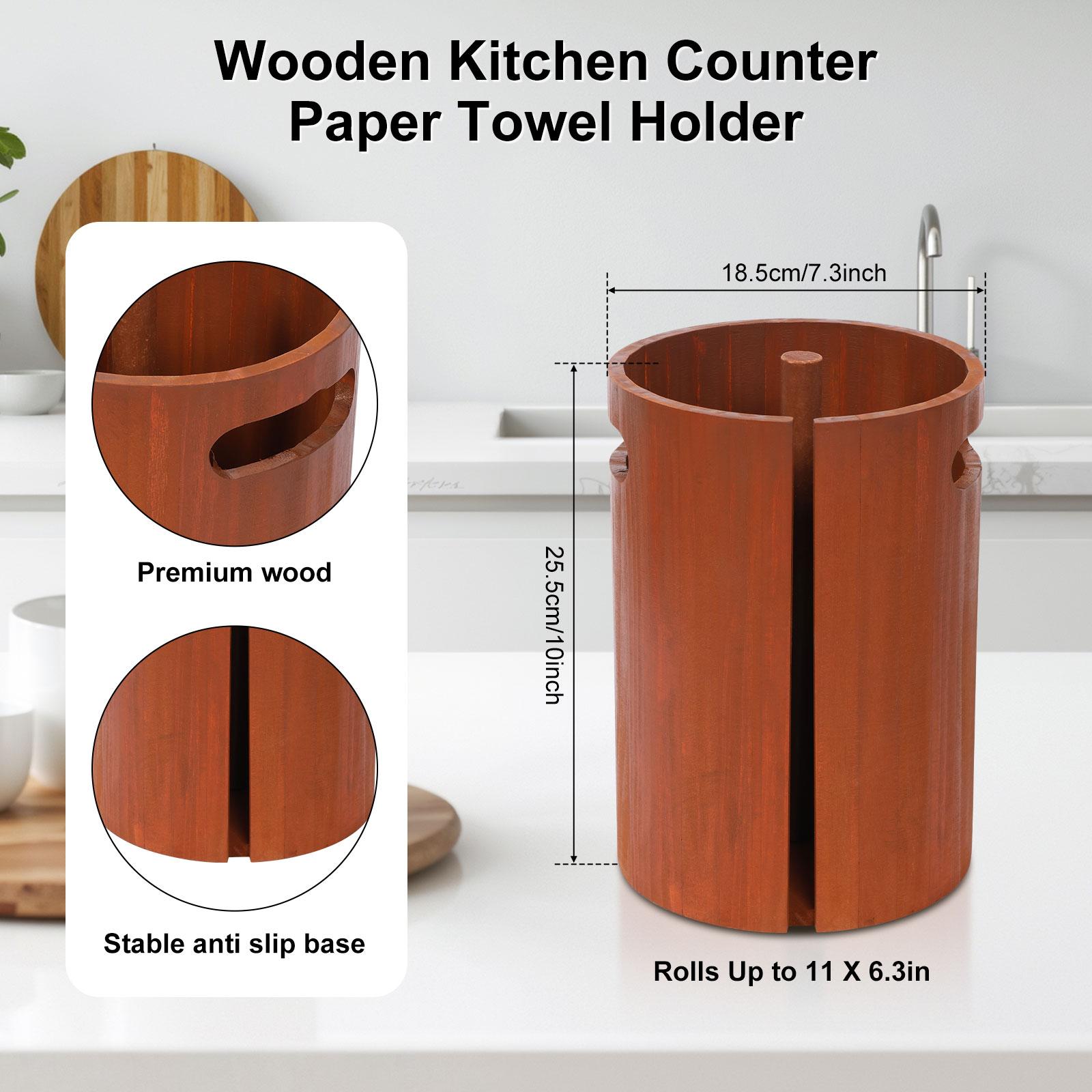 

Wood Paper Towel Holder for Countertop Wooden Kitchen Towel Holder with Splash Guard Handle Weighted Non Slip Base Home Decor