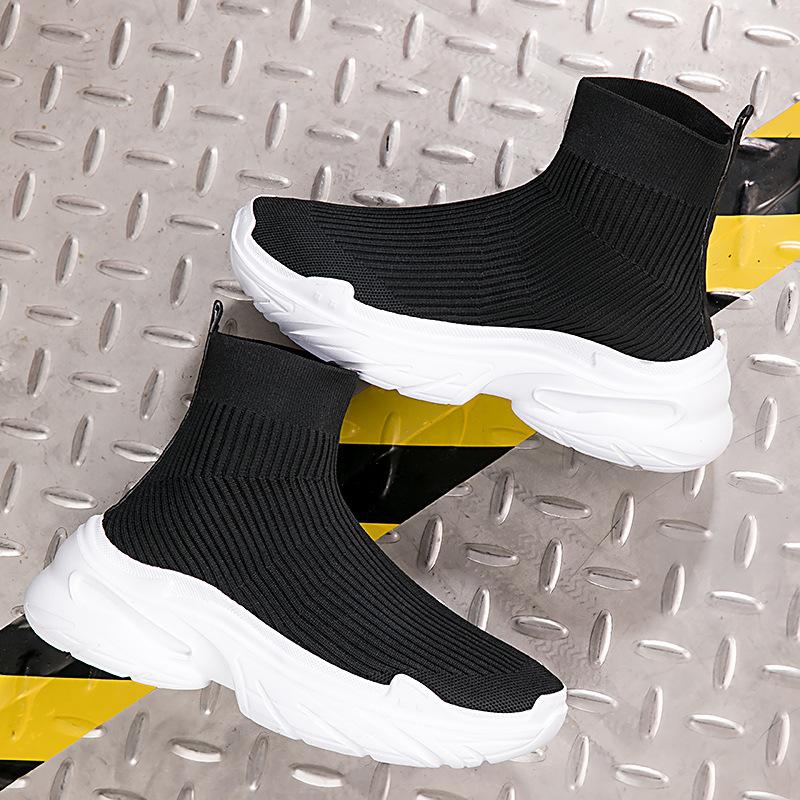 Chaussettes et chaussures montantes pour hommes 45 automne et hiver ajustées aux pieds chaussures décontractées tendance mode 46 à semelle épaisse grande taille chaussures de sport tissées à la mouche