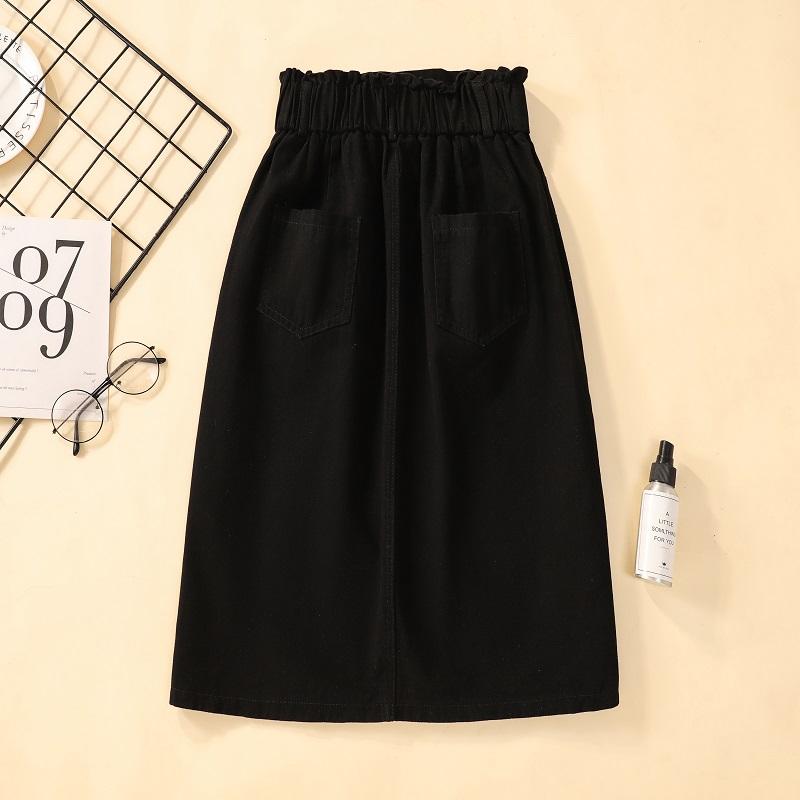 DIMANAF 2025 Neuer Sommer Knöpfe Baumwollrock Damen Locker Lässig Schwarzer Rock