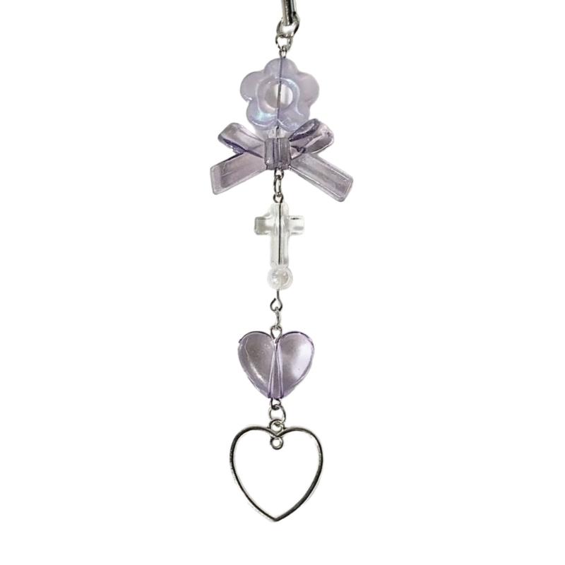 Fashion Cute Bowknot Heart Bead Keychain Pendant Sweet Ornament Phone Straps Keyring Backpack Decoration Charm Jewelry