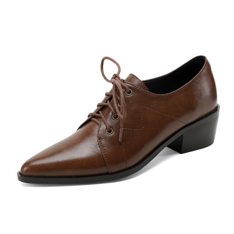 

Модные НОВЫЕ Весенне-Осенние Женские Туфли из Спилка, Женская Обувь с Острым Носком и Массивным Каблуком, Повседневная Черная Обувь на Шнуровке, Ручная Работа 42 коричневый