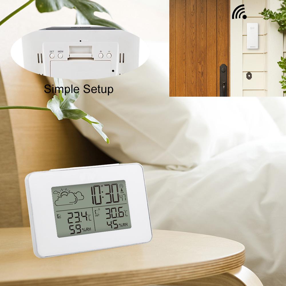 FanJu Alarm Clock Digital Watch Wireless Sensor Temperature Humidity Forecast Snooze Table Clocks DCF Weather Station Home Decor