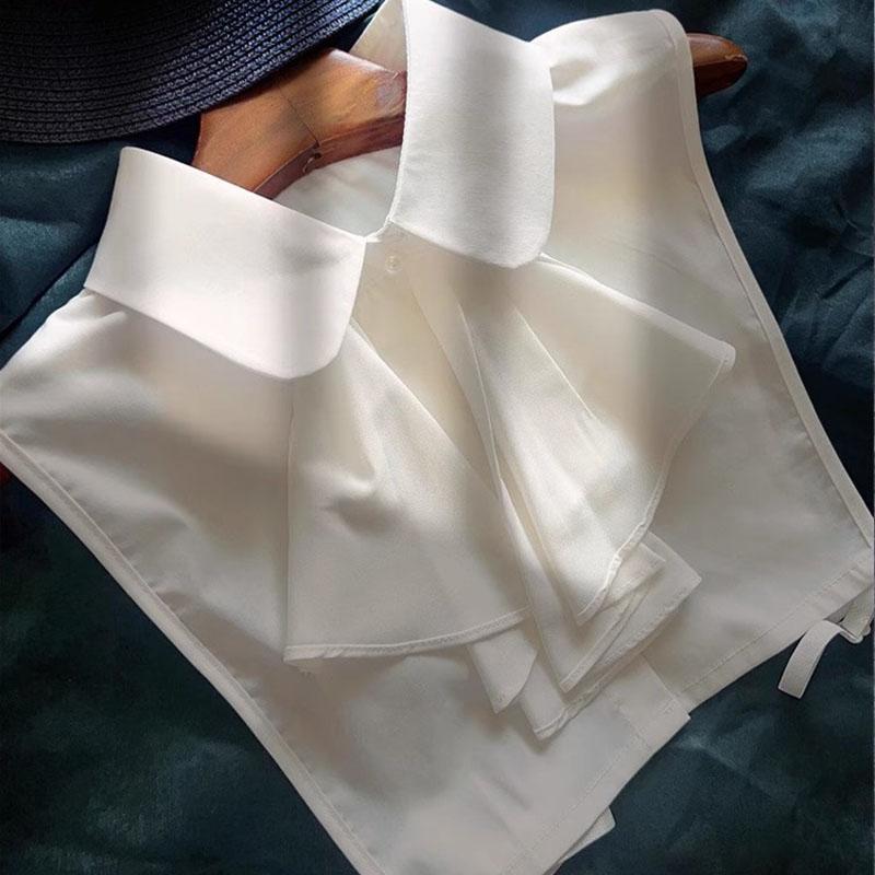 New Ruffle Detachable Collars For Women Tie Vintage White Black Fake Collar Lady Lace False Collar Shirt Lapel Blouse Top Women