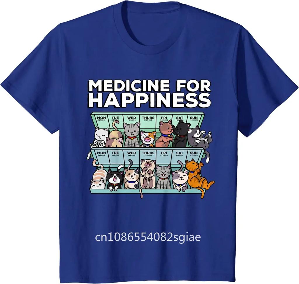My Medicine for Happiness Called Cats Every Day Kitten Cat T-Shirt Four Seasons Daily Cotton Casual Oversized T Shirt Tees