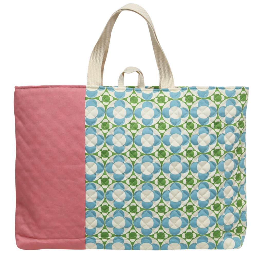 HOPPE Large Tutoring Bag, Roll-Up Flower Green, with Gusset, Quilted Design, and Loops, Perfect for Kindergarten, School, and Elementary School, Kids