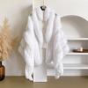 2026 Fall Winter Faux Fox Fur Lace Patchwork Mid-length Shawl Coat Women Trendy