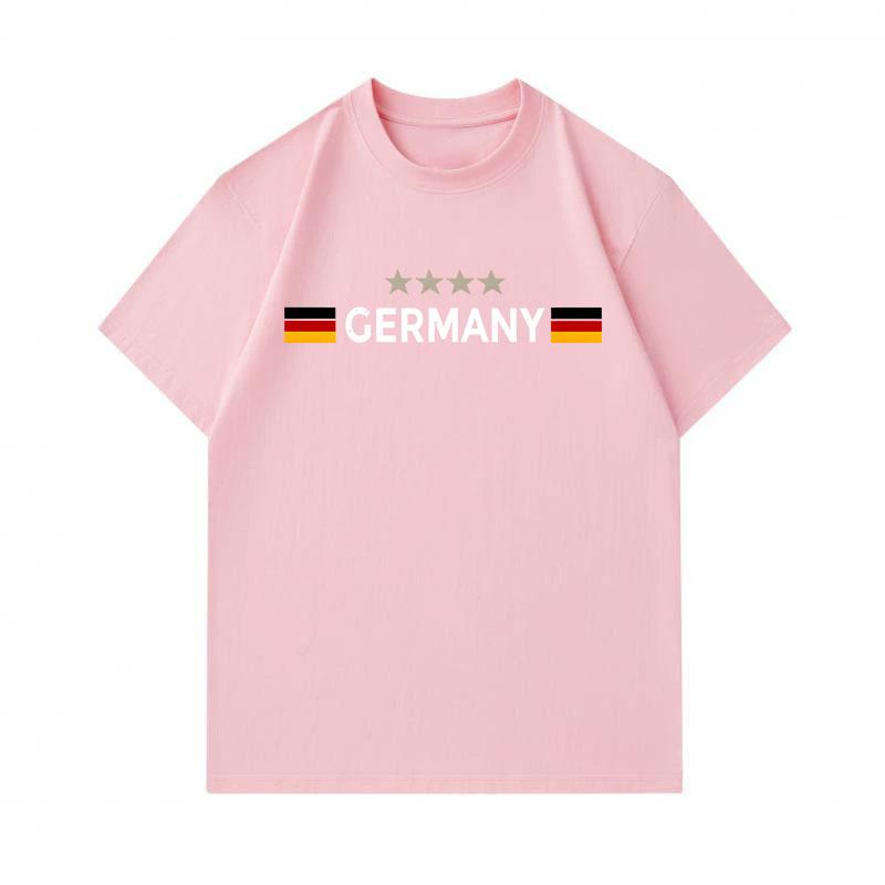 Men's 100% Cotton Round Neck Short Sleeve T-Shirt, Germany Flag 4 Stars Print Casual Comfortable Tee for Daily Patriotic Sports Wear