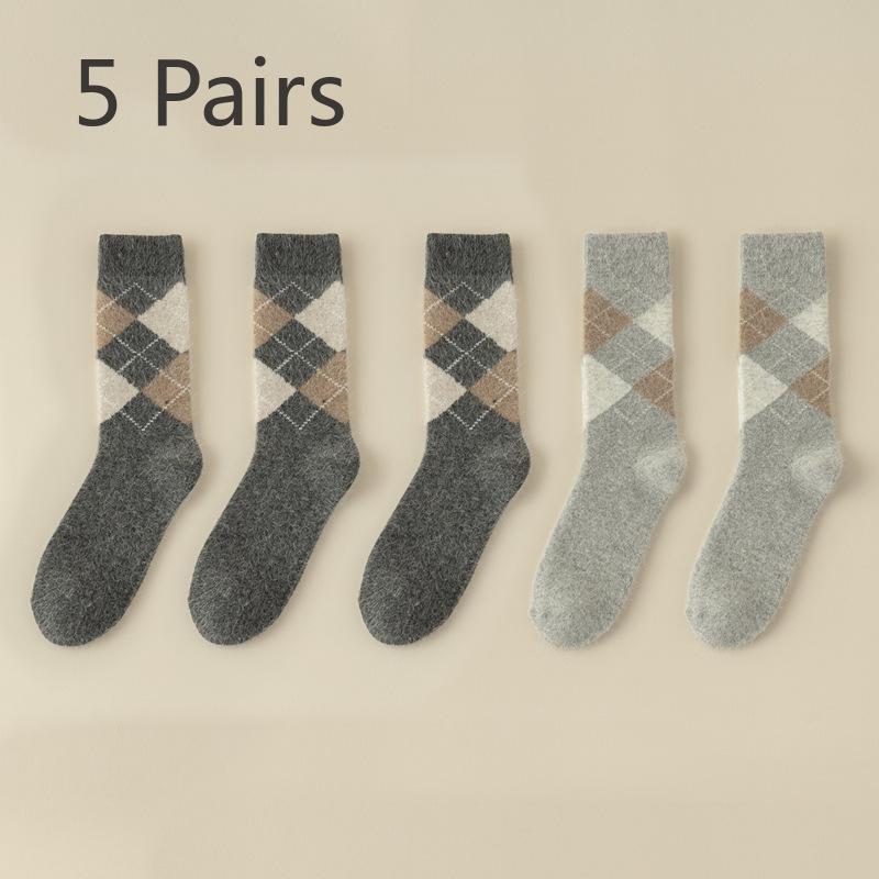 

5 пар мужских зимних деловых ретро-носков Diamond Plingham Plus Velvet Warm Tube Socks 5 Pairs