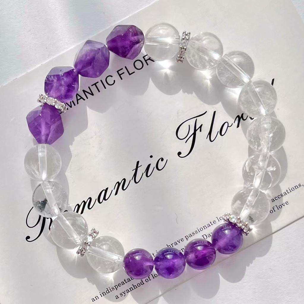 10Mm Retro Natural White Crystal Amethyst Bracelet Basic Commuter Bracelet