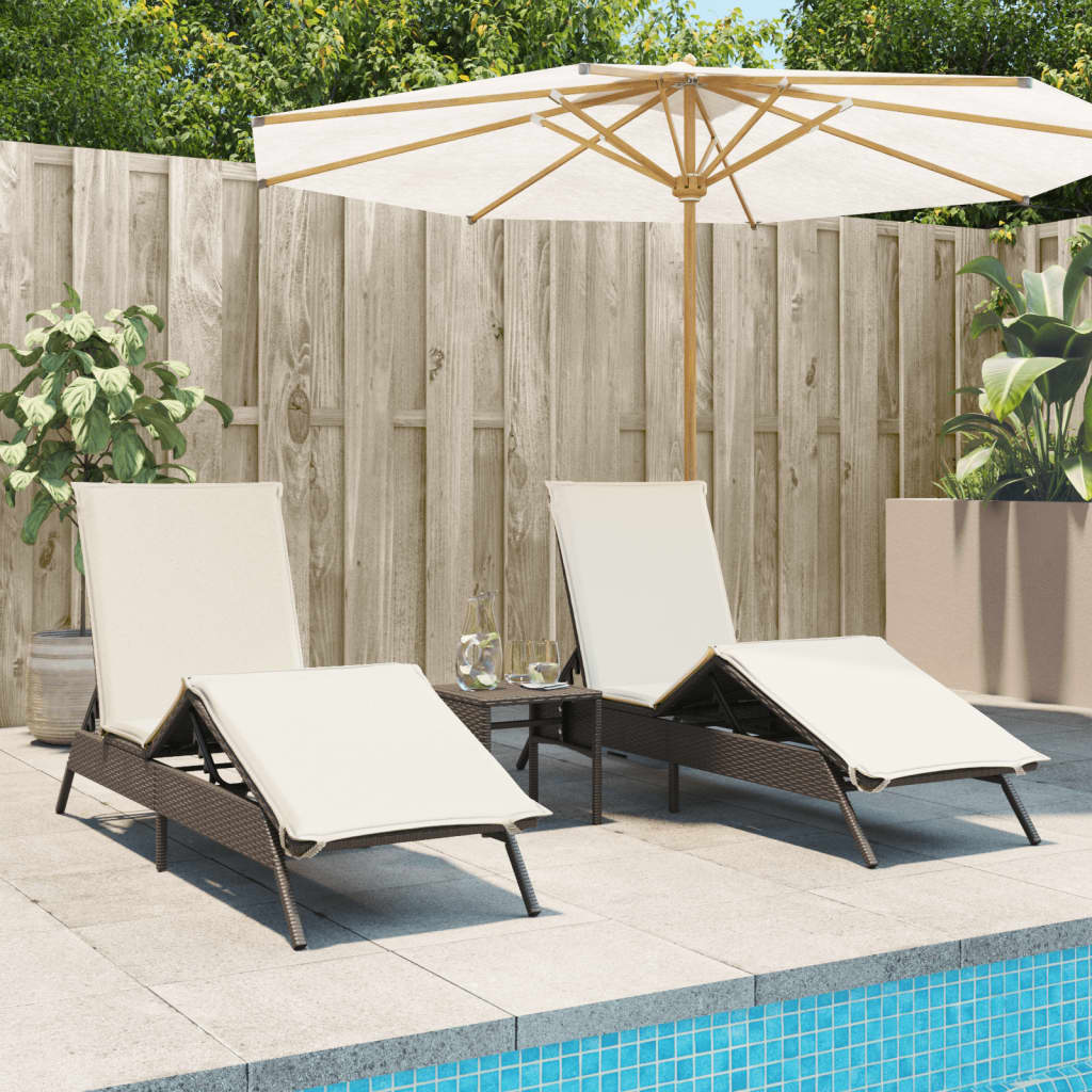 2 Piece Sun Lounger Set with Table Brown Poly Rattan