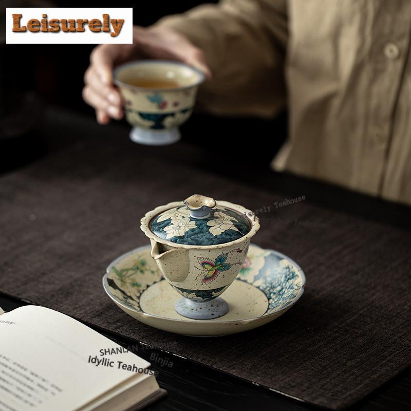 125ML Caramel Glaze Butterfly Lily High-foot Handheld Teapot Japanese Tea Infuser Pot Tea Making Kettle with Filter Teaware Gift