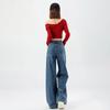 Spring Summer Full Star Rhinestone Vintage Blue Straight Wide Leg Denim Pants For Ladies Casual Pants Oversize Denim Trousers
