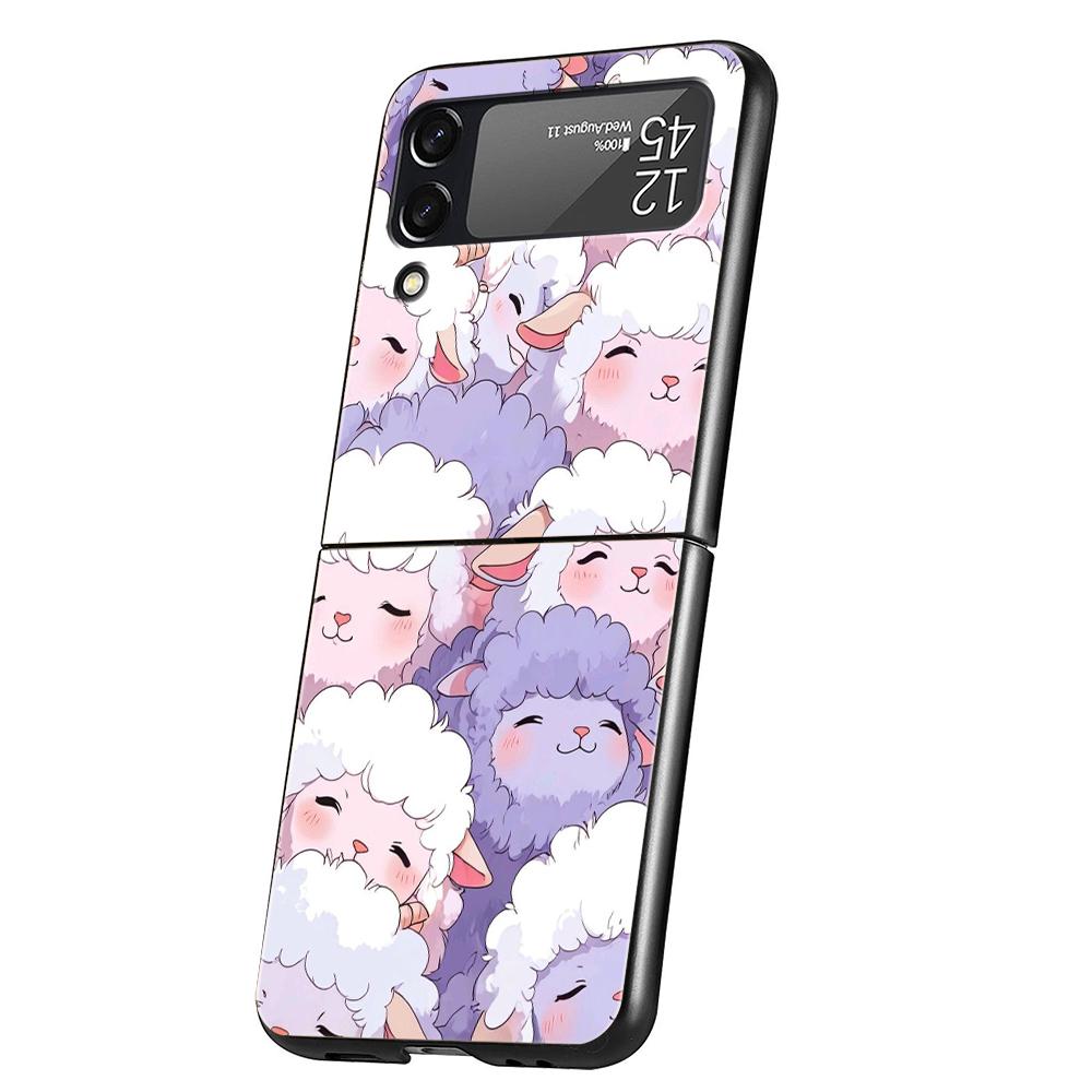 Harte PC-Handyhülle Für Samsung Galaxy Z Flip 7 6 5 4 Schwarze Hülle Für Galaxy Z Flip 3 Faltbare Capas Niedliches Lamm Engel Schaf