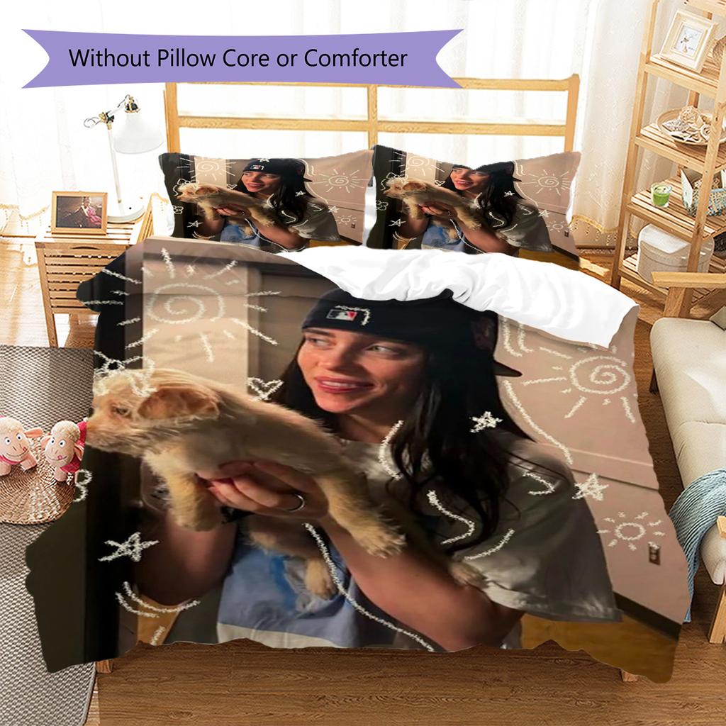 Billie Eilish Pattern Bedding,Quilt Set Quilt Cover Pillowcase Home Birthday Gift (1 * Duvet Cover + 2 * Pillowcase, Without Core)