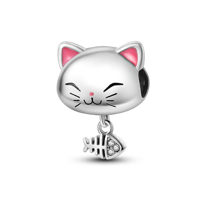 925 Sterling copper Cat and Dog Series Best Friend Pendant Fit 4MM hole diamete Bracelet Charms Bead Necklace DIY Female Zircon
