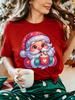 Sparkly Santa Claus Womens T Shirt Sweet Hot Chocolate Cup Christmas Graphic Tee Short Sleeve Casual Party Street Ladies Tops
