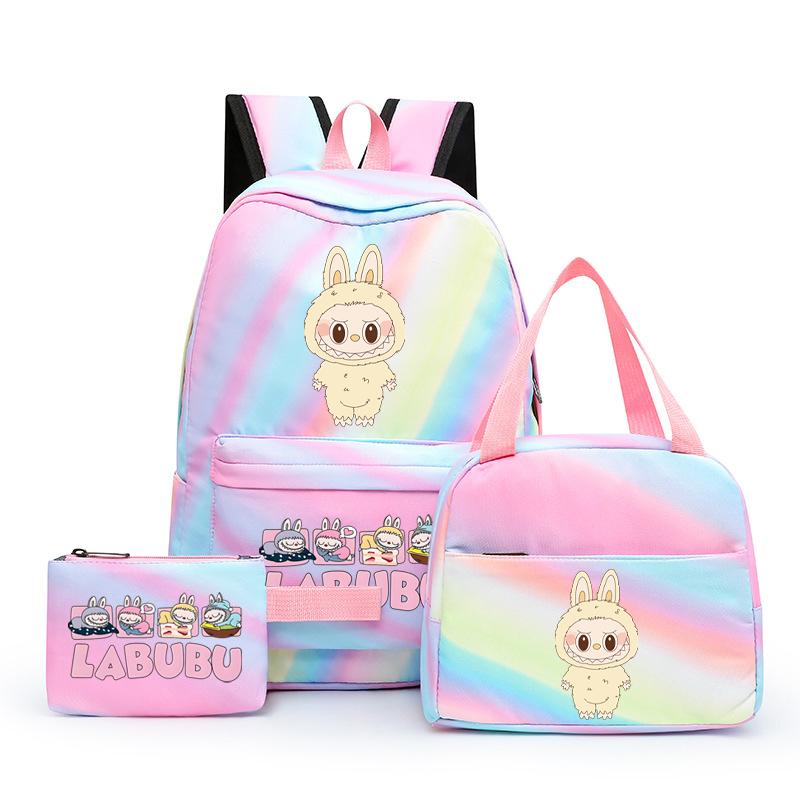 3Pcs/set  Printed Backpack with Lunch Bag Pencil Case Boy Girl Knapsack Teenage Student Large Capacity Colorful Bookbag