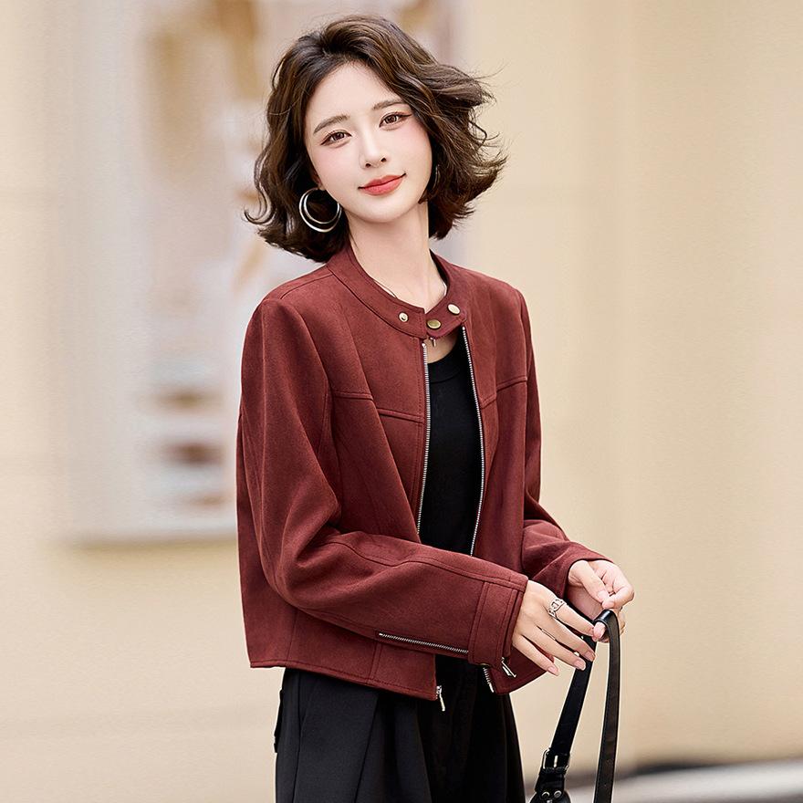 

Женская короткая замшевая куртка цвета хаки, новая коллекция весна-осень, корейская версия, ретро, повседневная, модный дизайн, пальто XL