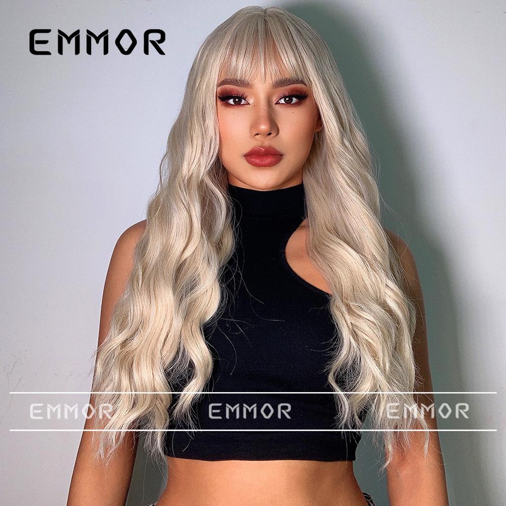 Women's Full Head Wig: European-American Style, Long Wavy Curls, Air Bangs, Various Colors and Styles Available.