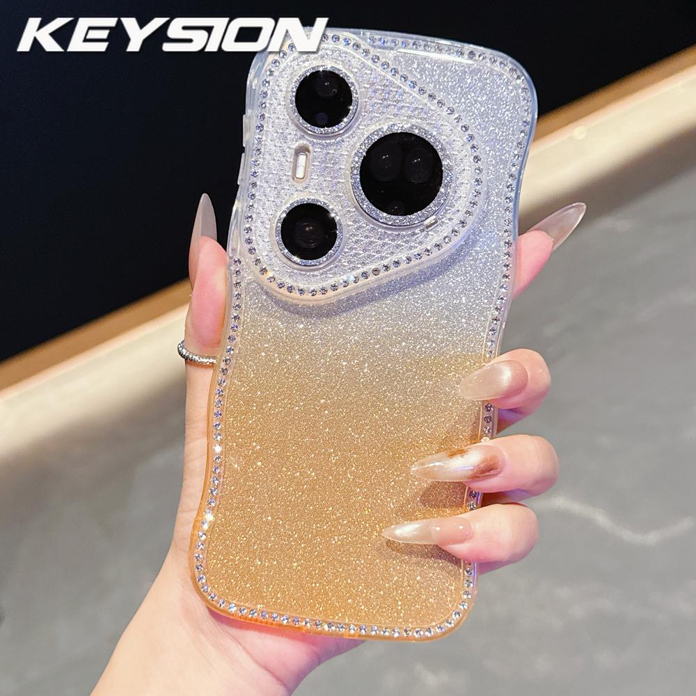 KEYSION Gradient Glitter Jewelled Phone Case for Huawei Pura 70 80 Pro 80 70 Ultra Wavy Border Lens Protector Shockproof Cover