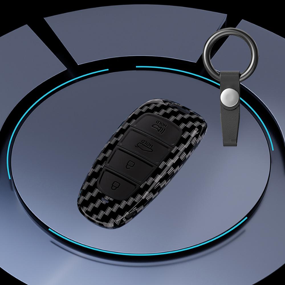 Abs Carbon Fiber Car Key Case Cover For Hyundai Tucson Solaris Sonata Hybrid Nexo Nx4 Santafe Dn8 Accessories