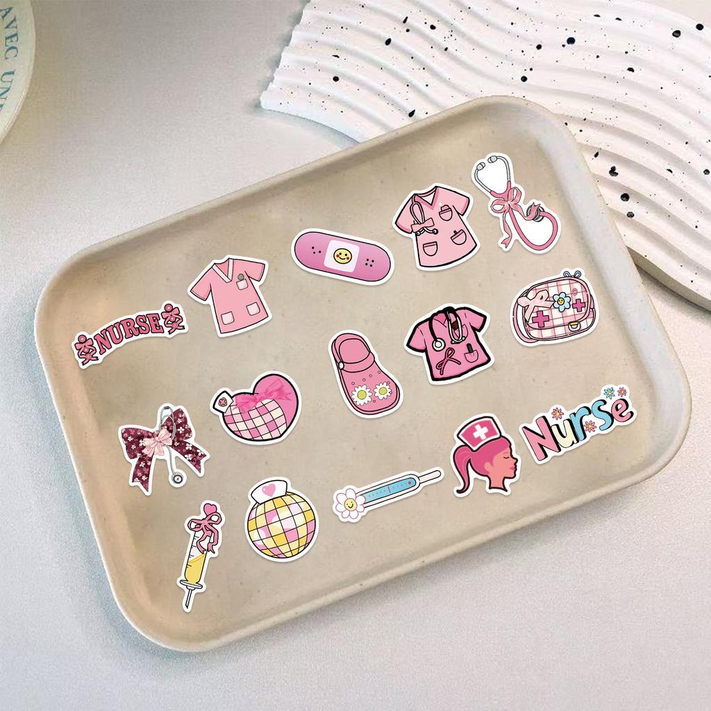 50 Pink Bow Nurse Graffiti Stickers Decorate Guitar Laptop Suitcase DIY Waterproof