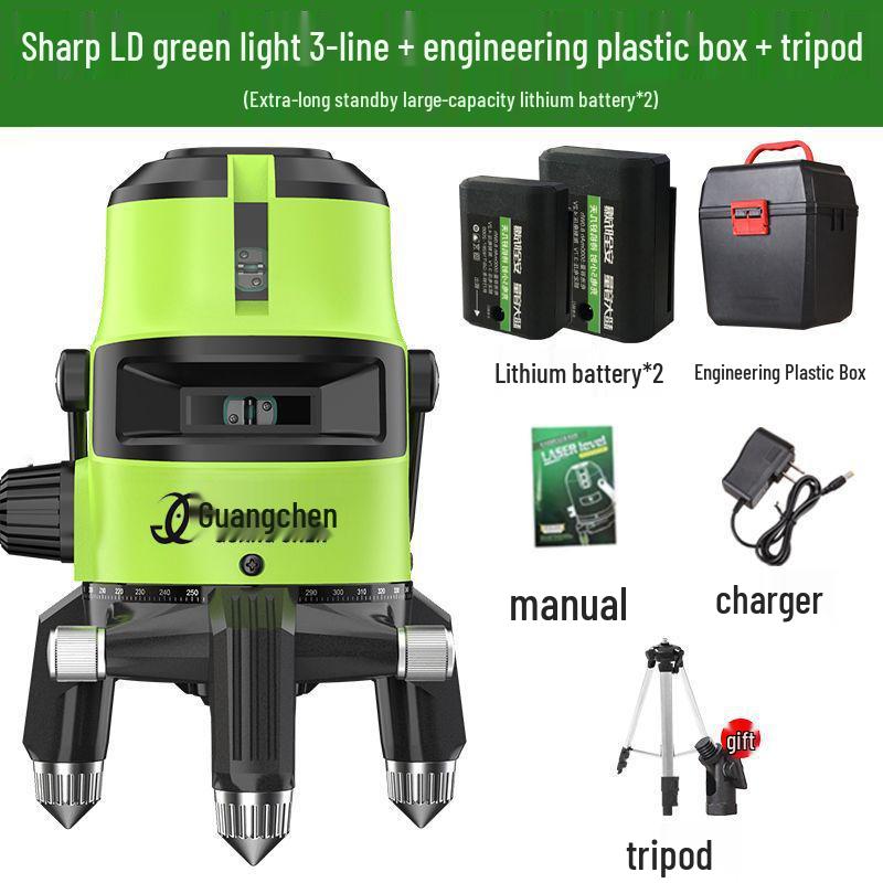 High Precision Auto-Leveling Laser Level - Green/Blue Light with 2, 3, or 5 Lines for Outdoor Use